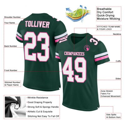 Custom Green White-Pink Mesh Authentic Football Jersey