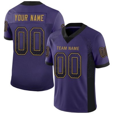 Custom Purple Black-Old Gold Mesh Drift Fashion Football Jersey