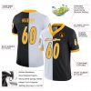 Custom Black Gold-White Mesh Split Fashion Football Jersey