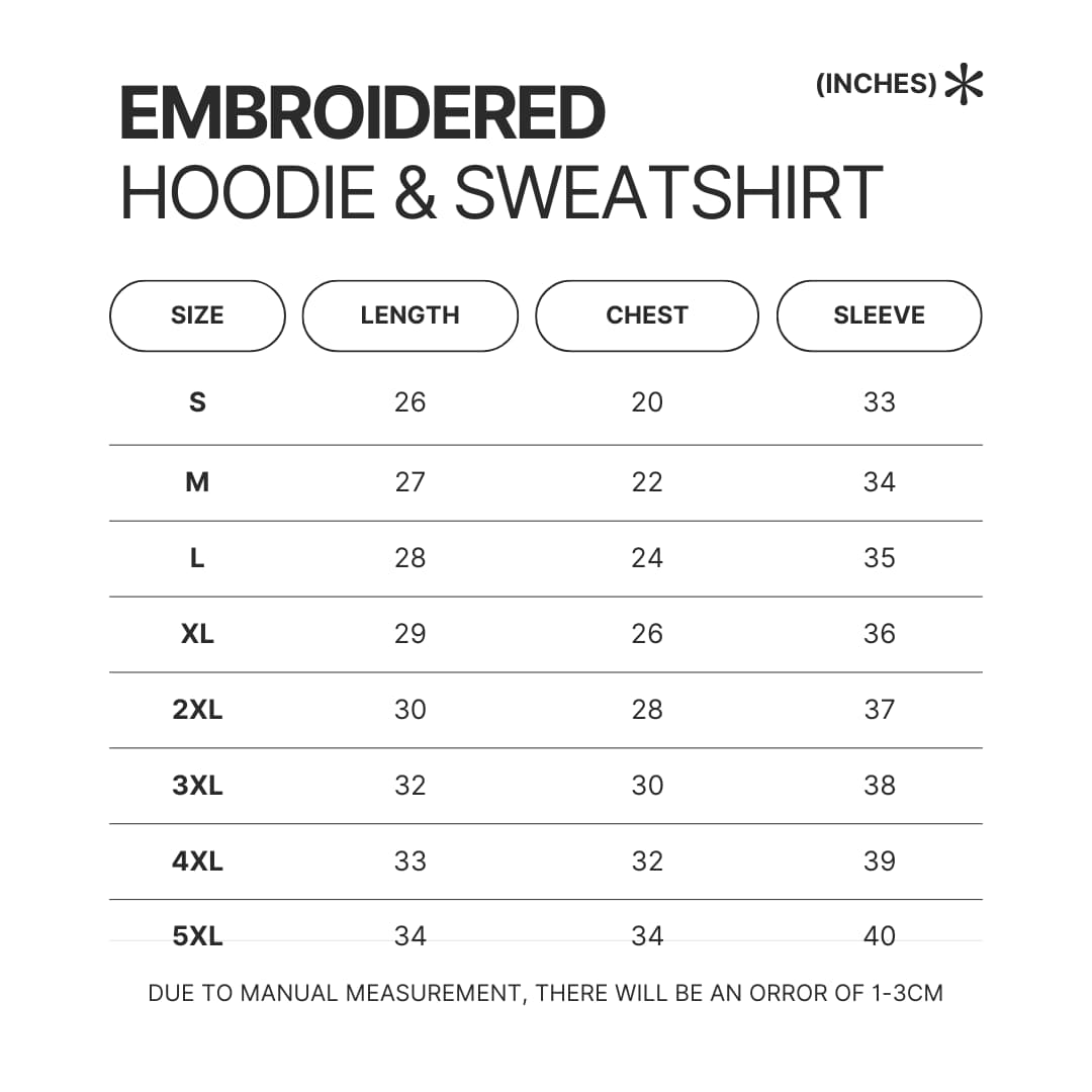 Embroidered Hoodie Sweatshirt Size Chart - Rugby Gifts Shop