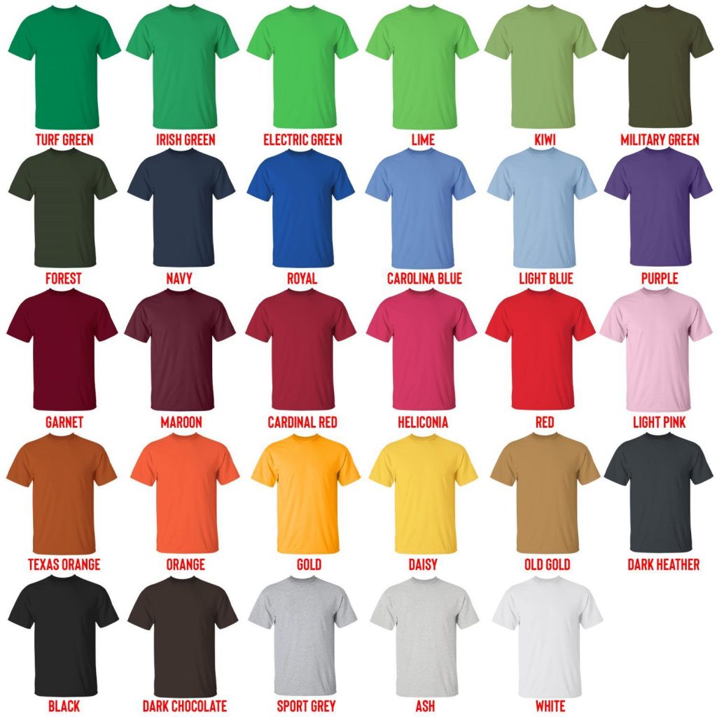 t shirt color chart - Rugby Gifts Shop